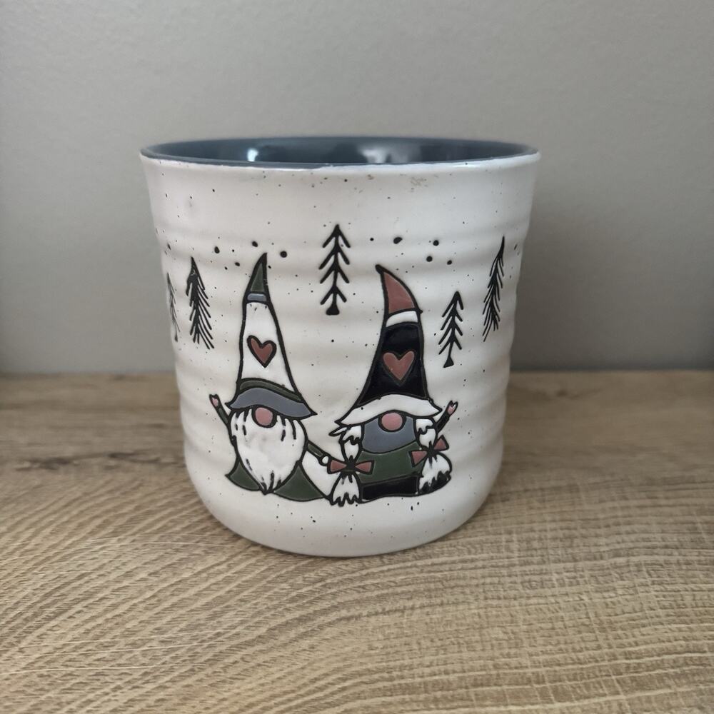 Peppermint & Pine Two Gnomes Holding Hands Trees‎ Treat Jar Canister No Lid